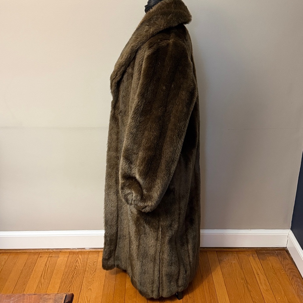 Vintage Faux mink Fur Coat Full Length Brown Shawl Collar Size 16 Glam 80s USA - Picture 6 of 9
